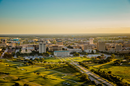 An aerial view of campus.